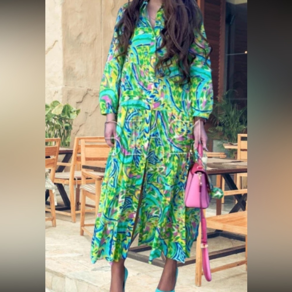 Zara Shirt Dress Womens Size S Multicolor Paisley Midi Button Front